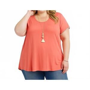 NEW 42POPS pom pom detail tee - plus in coral